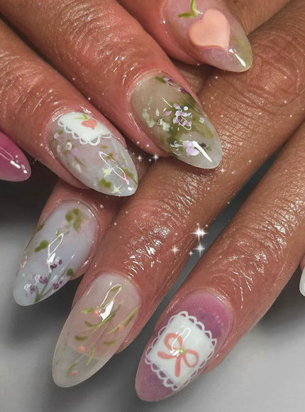KissICON 11 Floral Garden Fresh Press On Nails Almond Stiletto