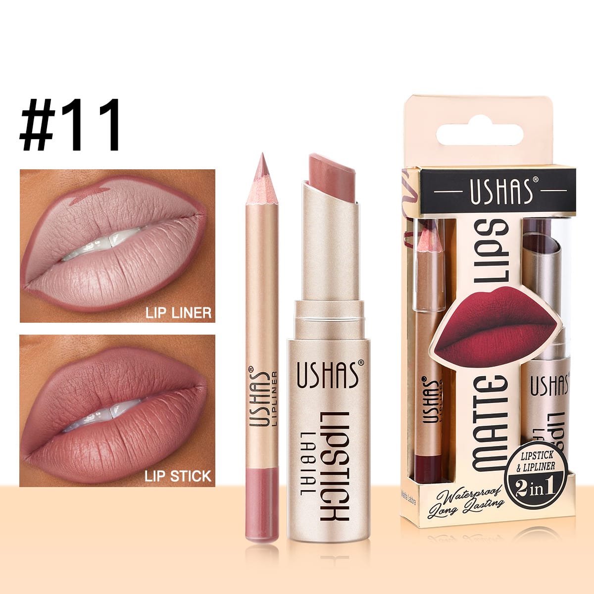 KissICON 11# KissIcon Ushas Lipstick Lipliner Set - Long Lasting