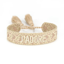 KissICON 110ja Rhinestone Embroidery Woven Bracelets Adjustable Rope Stackable Bangle For Women
