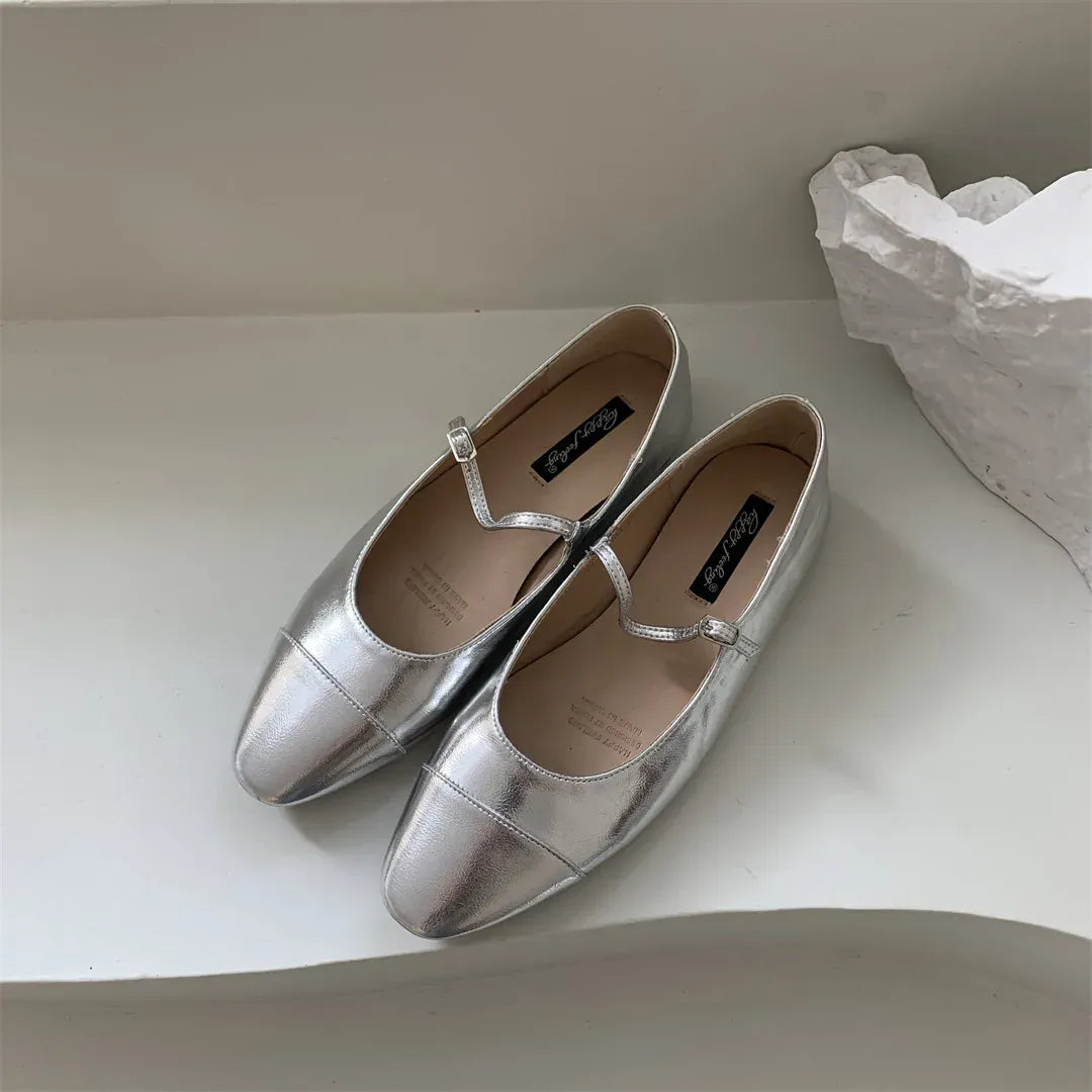 KissICON 1133-101 / 40 Flats Shoes for Women Luxury Silver Ballet Shoes