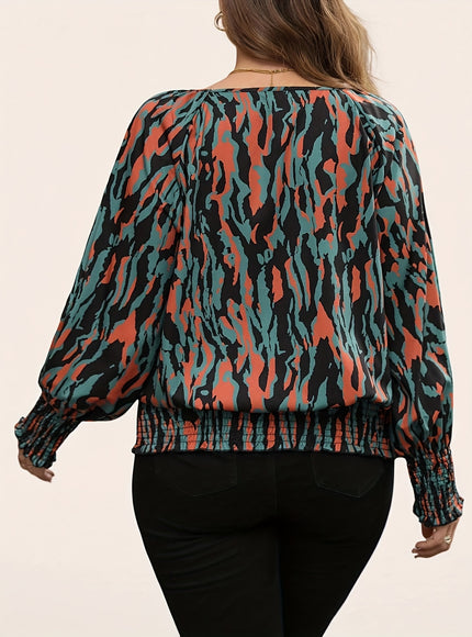 Plus Size, Women's Elegant Blouse - Non-See-Through Long Sleeve Shirt with Push-Up fit, Round Neck Tops for Office, Party, Everyday - Machine Washable Women's Blouse in Teal Green/Orange/Black/White/Beige/Gray/Blue/Red/Pink/