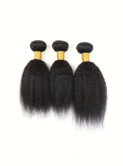 KissICON 12 12 14 / Natural Black Brazilian Yaki Straight Extensions 3 Bundles Remy Black