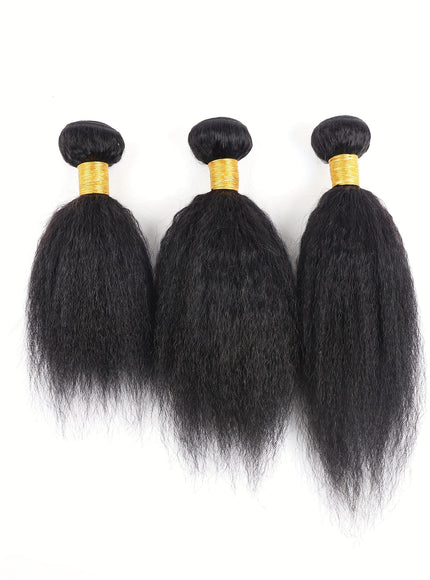 KissICON 12 14 16 / Natural Black Brazilian Yaki Straight Extensions 3 Bundles Remy Black