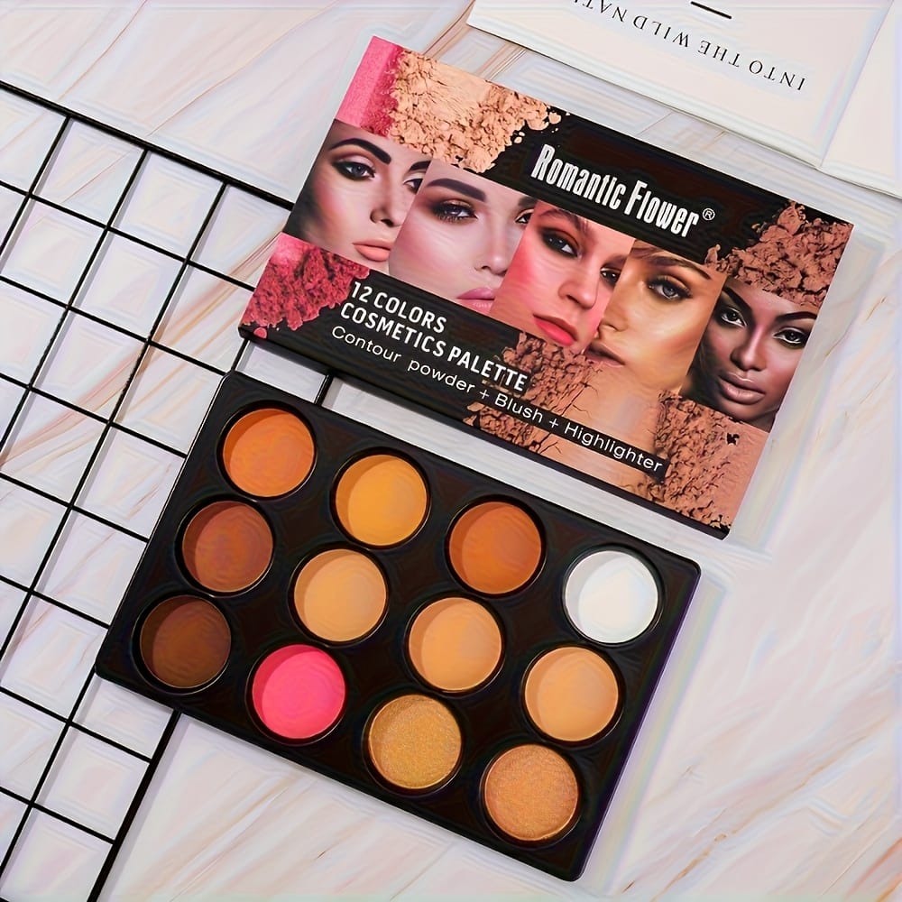 KissICON 12-color Powder compact tray 12 Earth Tone Makeup Eyeshadow Blush