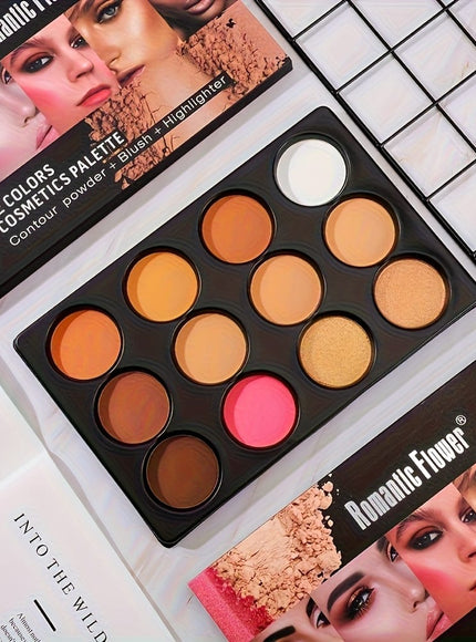 KissICON 12-color Powder compact tray 12 Earth Tone Makeup Eyeshadow Blush