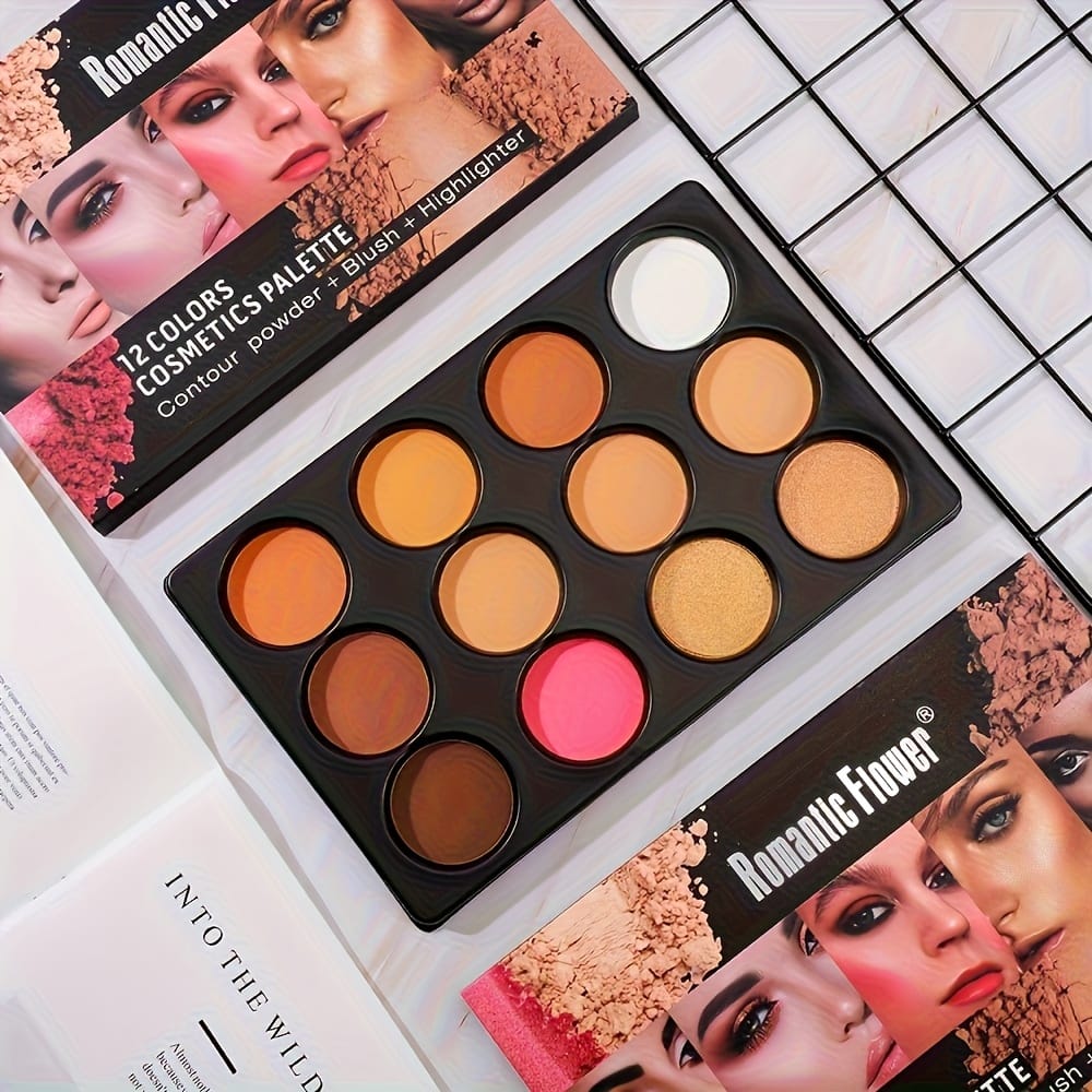 KissICON 12-color Powder compact tray 12 Earth Tone Makeup Eyeshadow Blush