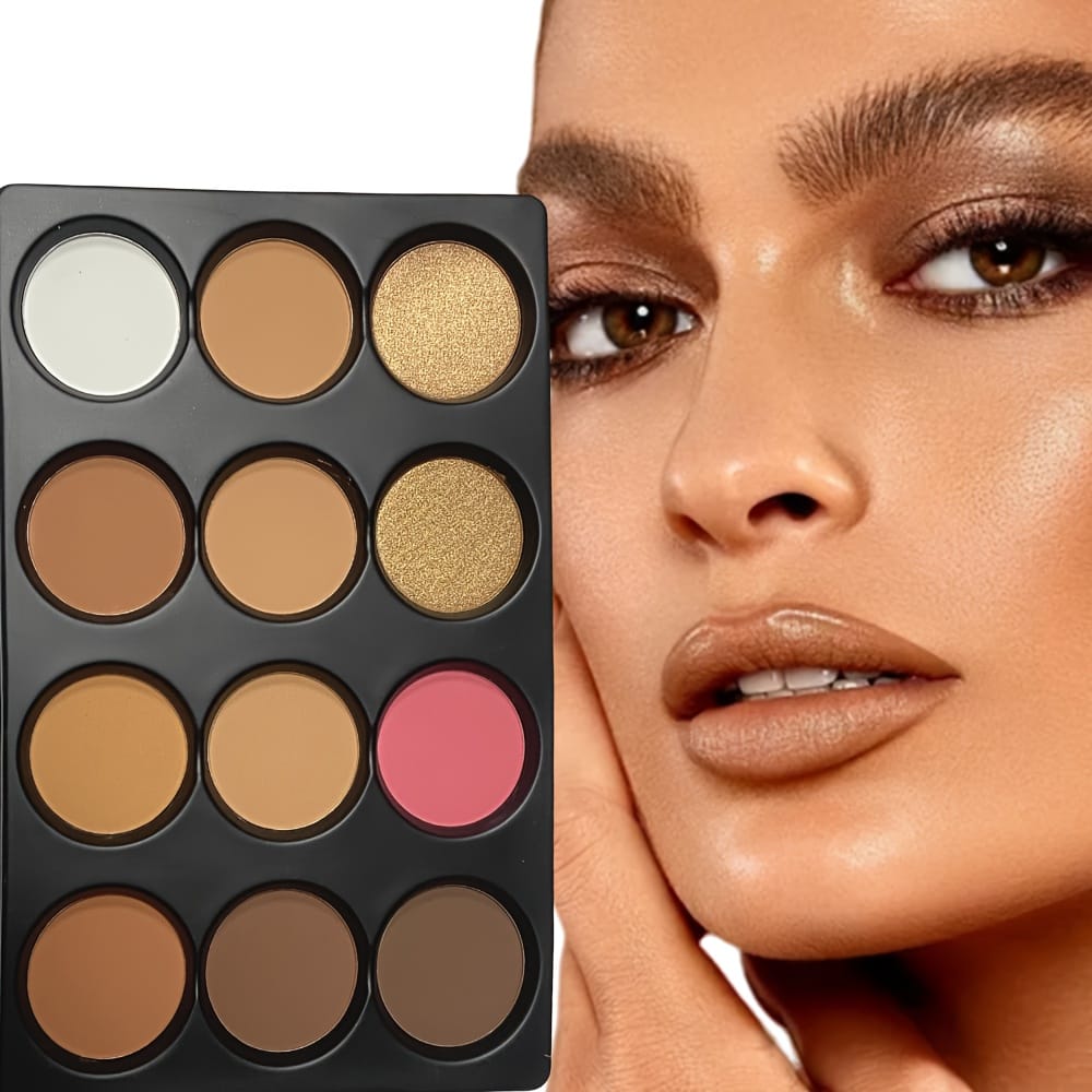 KissICON 12-color Powder compact tray 12 Earth Tone Makeup Eyeshadow Blush