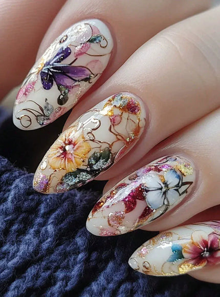 KissICON 12 Floral Garden Fresh Press On Nails Almond Stiletto