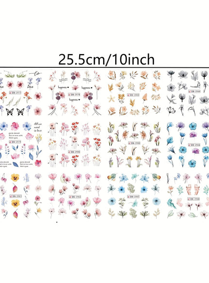 KissICON 12 KissIcon Ink Flower Nail Art Stickers - Water
