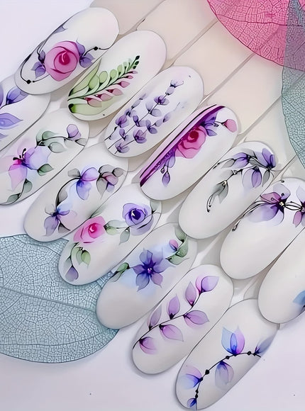 KissICON 12 KissIcon Ink Flower Nail Art Stickers - Water