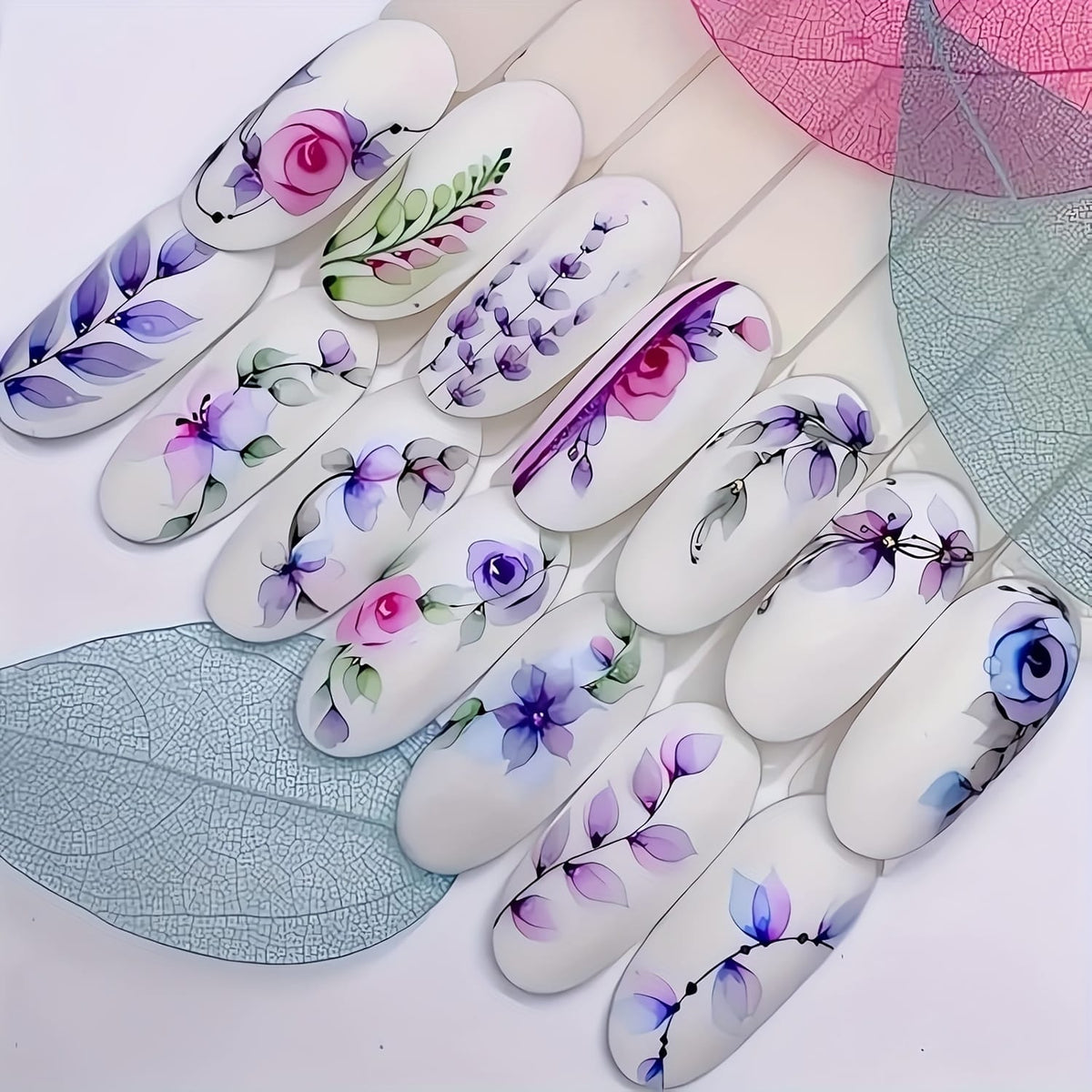 KissICON 12 KissIcon Ink Flower Nail Art Stickers - Water