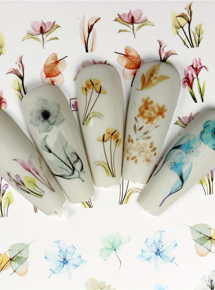 KissICON 12 KissIcon Ink Flower Nail Art Stickers - Water