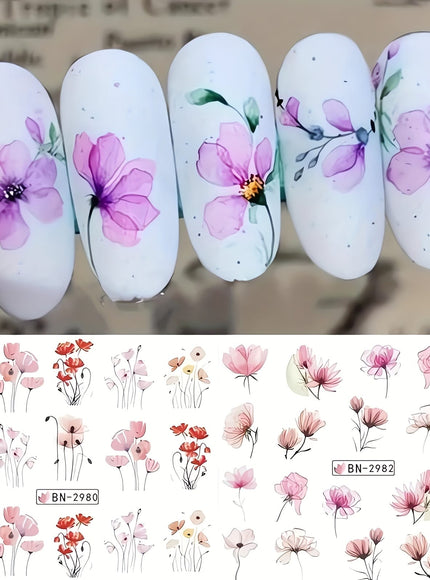 KissICON 12 KissIcon Ink Flower Nail Art Stickers - Water