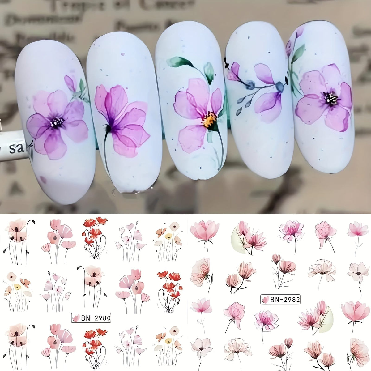 KissICON 12 KissIcon Ink Flower Nail Art Stickers - Water