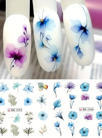 KissICON 12 KissIcon Ink Flower Nail Art Stickers - Water
