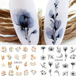 KissICON 12 KissIcon Ink Flower Nail Art Stickers - Water