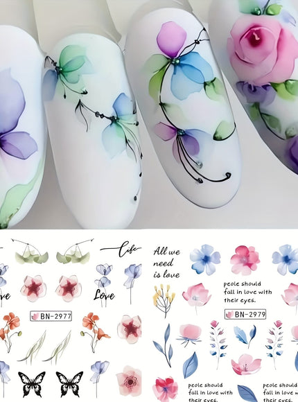 KissICON 12 KissIcon Ink Flower Nail Art Stickers - Water