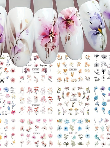 KissICON 12 KissIcon Ink Flower Nail Art Stickers - Water