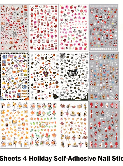 KissICON 12 Sheets KissIcon All Holidays Nail Art Stickers - Self-Adhesive
