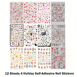 KissICON 12 Sheets KissIcon All Holidays Nail Art Stickers - Self-Adhesive