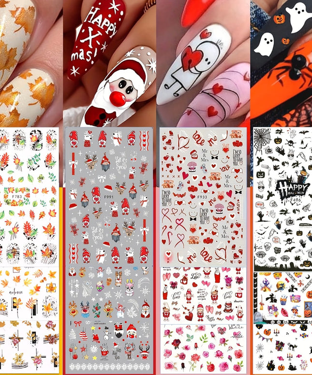 KissICON 12 Sheets KissIcon All Holidays Nail Art Stickers - Self-Adhesive
