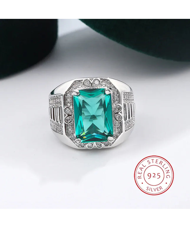 KissICON 12 Unisex S925 Silver Engagement Rings Square Green Zircon