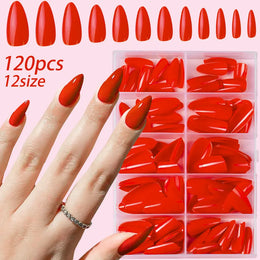 KissICON 120pcs 1 KissIcon Almond Nails Set - Red White Glossy