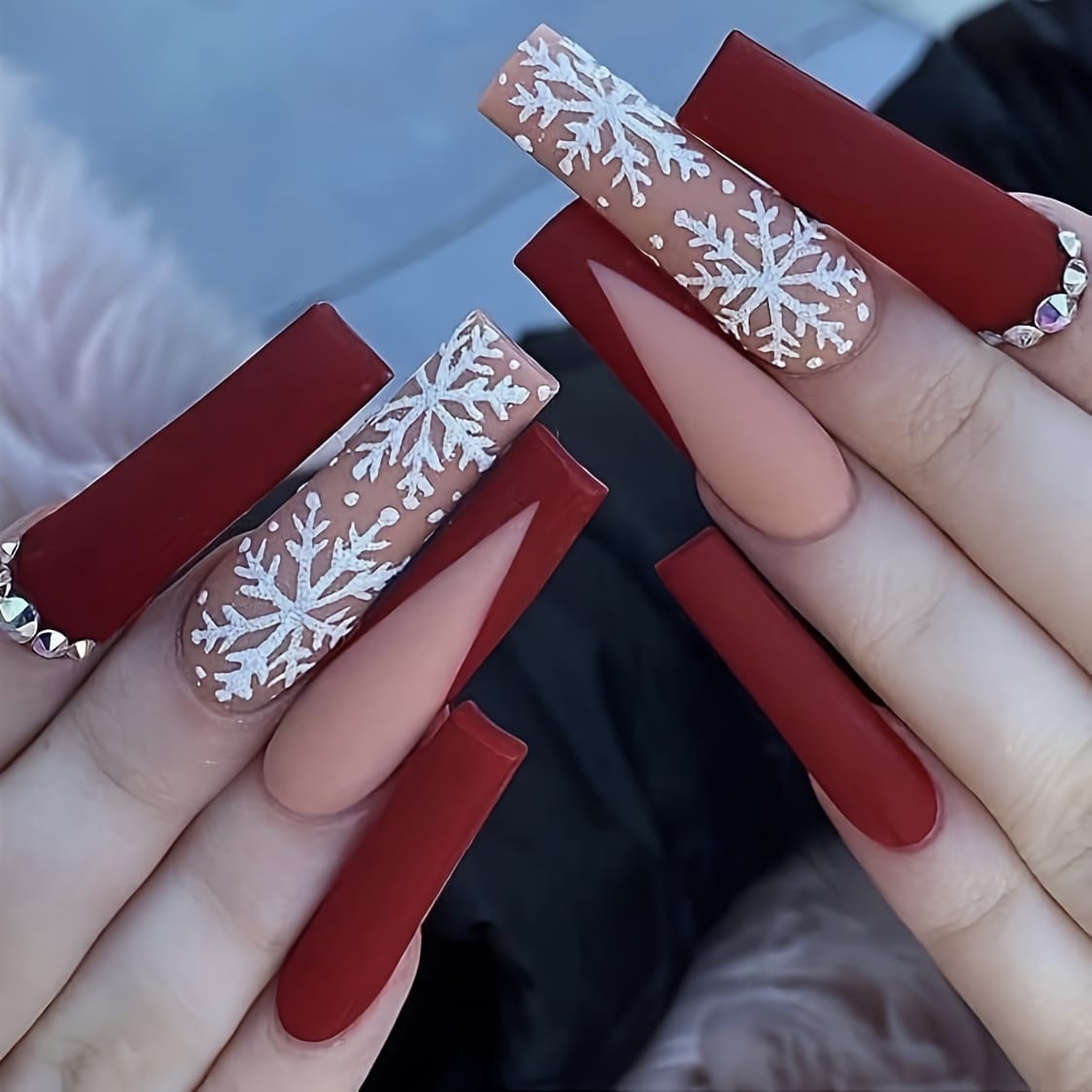 KissICON 120Pcs Nails + 4pcs/rings KissIcon Christmas Press On Nails Coffin Red Green