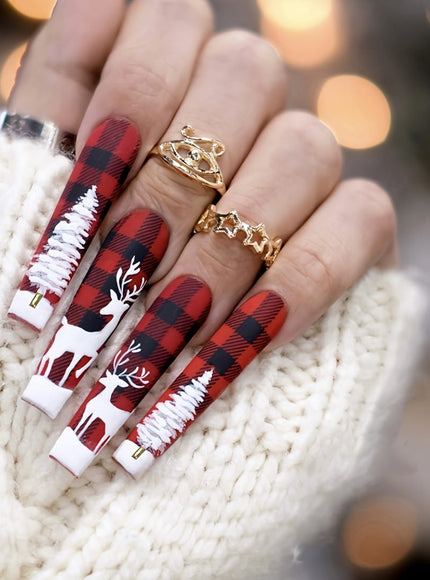KissICON 120Pcs Nails + 4pcs/rings KissIcon Christmas Press On Nails Coffin Red Green