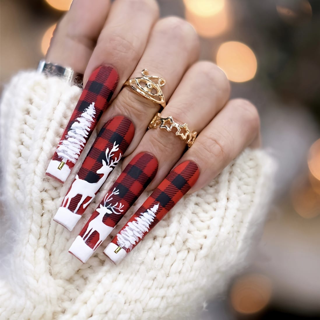 KissICON 120Pcs Nails + 4pcs/rings KissIcon Christmas Press On Nails Coffin Red Green