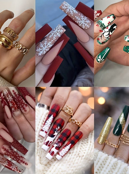 KissICON 120Pcs Nails + 4pcs/rings KissIcon Christmas Press On Nails Coffin Red Green