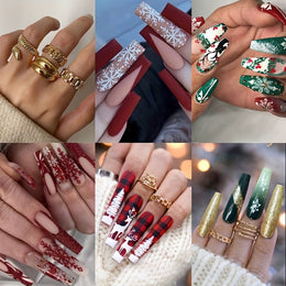 KissICON 120Pcs Nails + 4pcs/rings KissIcon Christmas Press On Nails Coffin Red Green