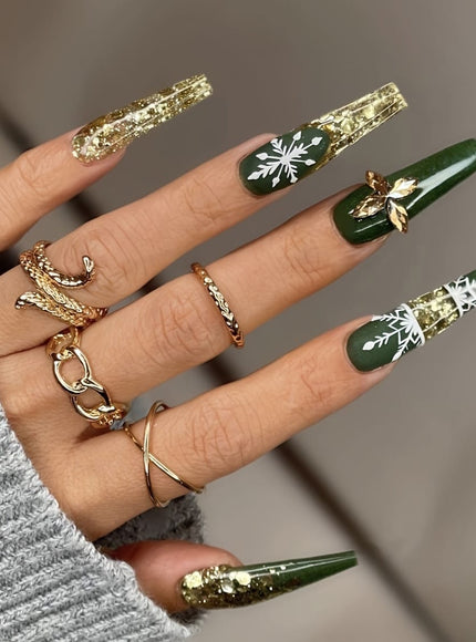 KissICON 120Pcs Nails + 4pcs/rings KissIcon Christmas Press On Nails Coffin Red Green