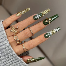 KissICON 120Pcs Nails + 4pcs/rings KissIcon Christmas Press On Nails Coffin Red Green