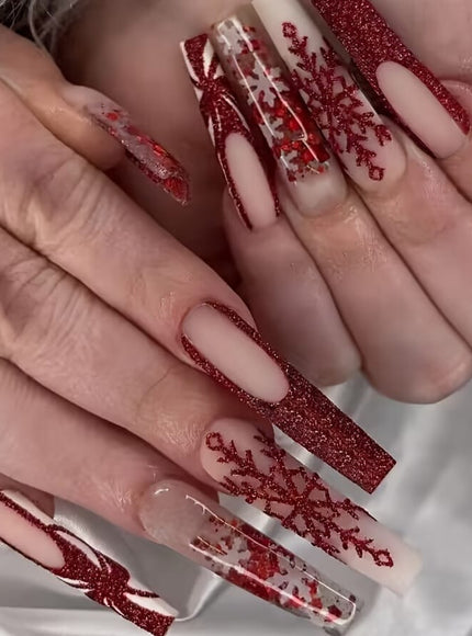 KissICON 120Pcs Nails + 4pcs/rings KissIcon Christmas Press On Nails Coffin Red Green