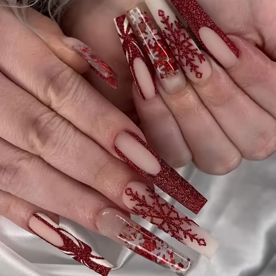 KissICON 120Pcs Nails + 4pcs/rings KissIcon Christmas Press On Nails Coffin Red Green