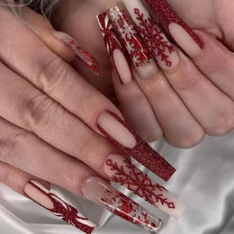 KissICON 120Pcs Nails + 4pcs/rings KissIcon Christmas Press On Nails Coffin Red Green