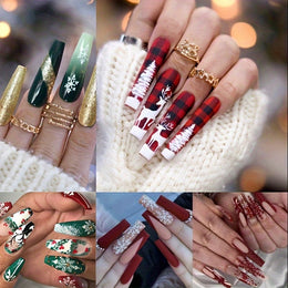 KissICON 120Pcs Nails + 4pcs/rings KissIcon Christmas Press On Nails Coffin Red Green