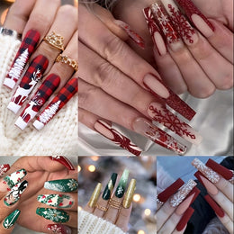 KissICON 120Pcs Nails + 4pcs/rings KissIcon Christmas Press On Nails Coffin Red Green