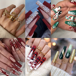 KissICON 120Pcs Nails + 4pcs/rings KissIcon Christmas Press On Nails Coffin Red Green