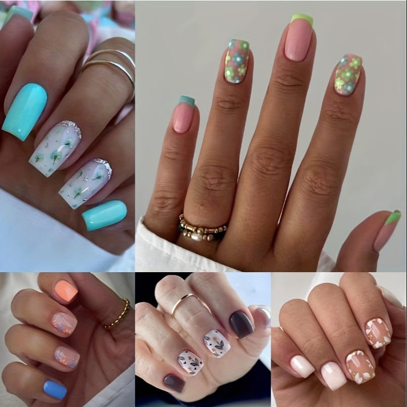 KissICON 120PCS Press On Nails (5 sets) KissIcon 120Pcs French Tip Press On Nails Floral