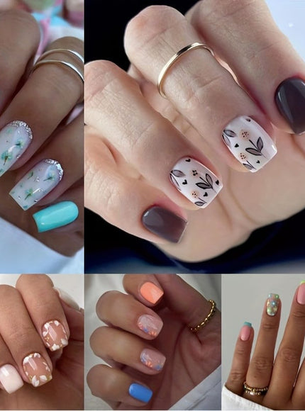 KissICON 120PCS Press On Nails (5 sets) KissIcon 120Pcs French Tip Press On Nails Floral