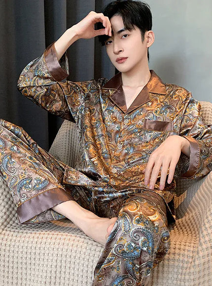 KissICON 121 / XL 65-75 KG Luxurious Silk Satin Mens Pajama Set