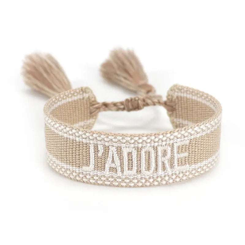 KissICON 12ja Rhinestone Embroidery Woven Bracelets Adjustable Rope Stackable Bangle For Women