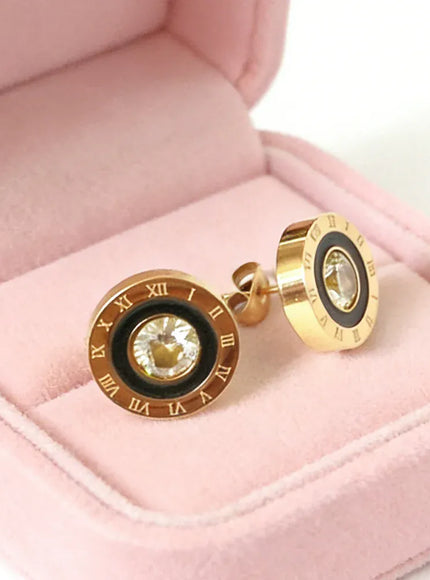 KissICON Earrings 12mm Roman Numeral CZ Stud Earrings in Stainless Steel