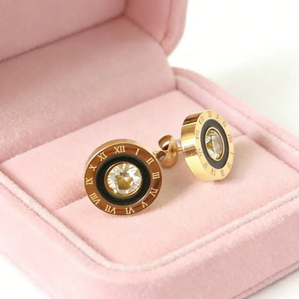KissICON Earrings 12mm Roman Numeral CZ Stud Earrings in Stainless Steel