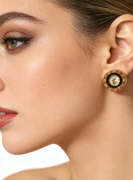 KissICON Earrings 12mm Roman Numeral CZ Stud Earrings in Stainless Steel