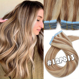 KissICON #12P613 / 16inch 💋 Tape In 100% Human Hair Extensions Weft