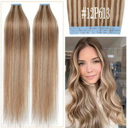 KissICON #12P613 / 20inch 💋 Tape In 100% Human Hair Extensions Weft
