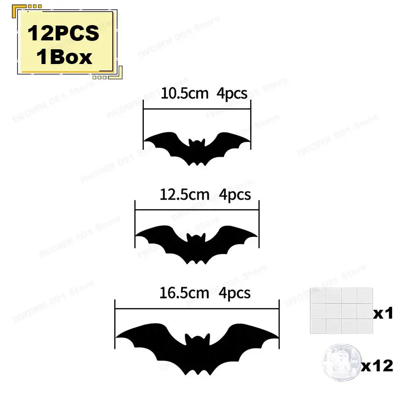 KissICON 12PCS-1Box Halloween Bat/Spider Decor Night Light 3D Purple/Green Lights Wall Sticker for Self-adhesive Decor Halloween Party Decoration